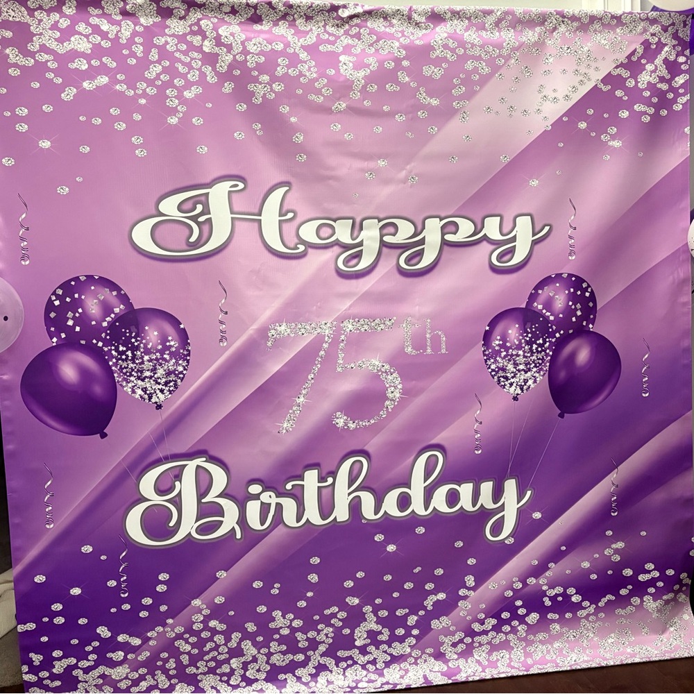 8x8 Purple, White, Gray 75th Birthday Backdrop (no stand)